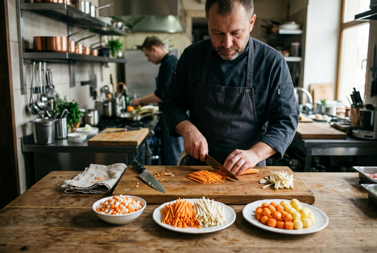 Основные нарезки овощей: брюнуаз, жюльен, шато